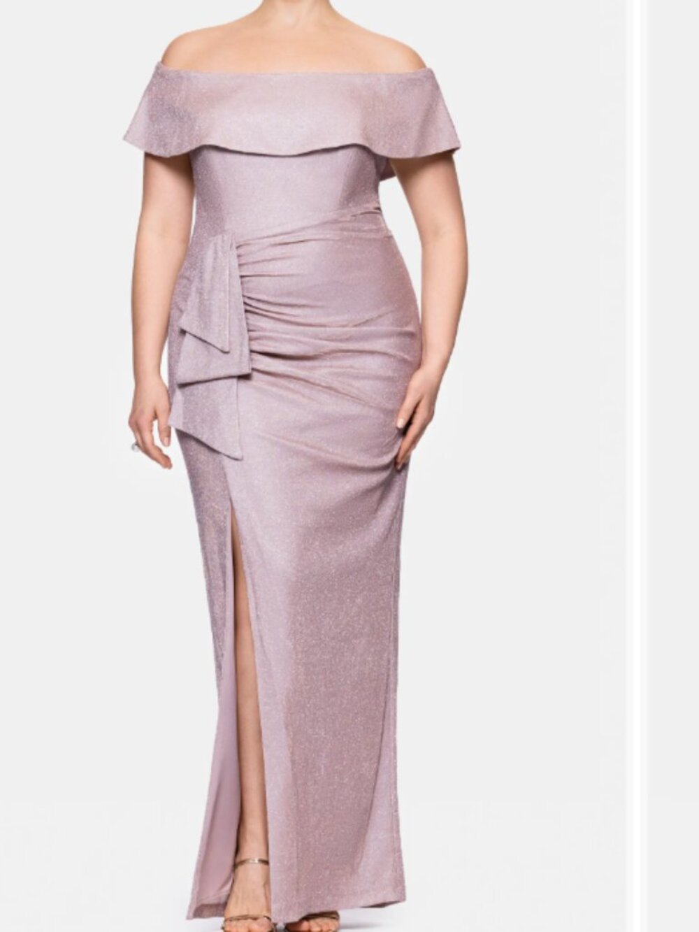 Metallic Ruffle Off the Shoulder Gown Xscape Evenings sz 22W
